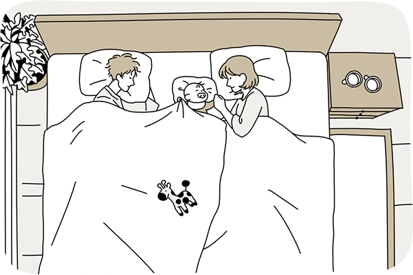 キングサイズのベッドはお子様と一緒にくつろぎたいご夫婦の方におすすめです。
